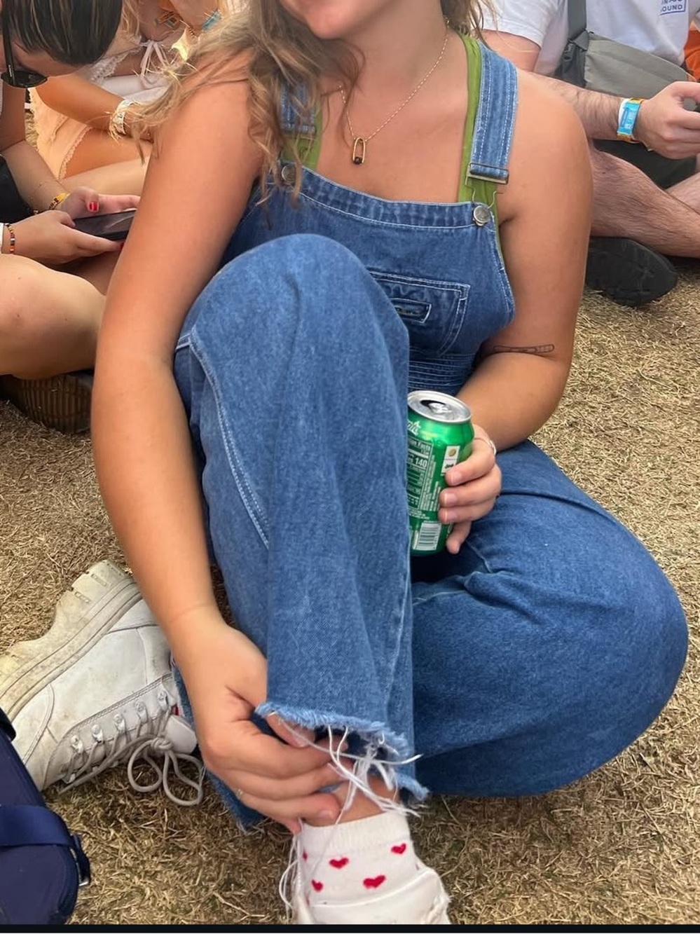 Urban Outfitters Blue Denim Overalls with Green Strap Detail